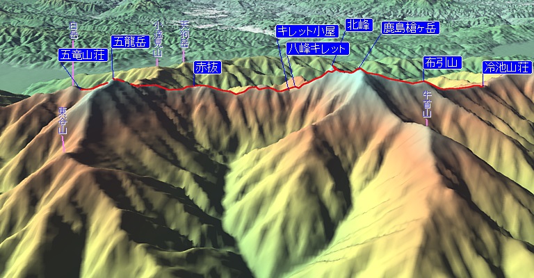 冷池山荘～五竜山荘俯瞰図