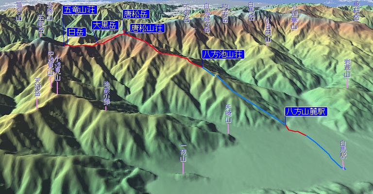 五竜山荘～八方池山荘俯瞰図